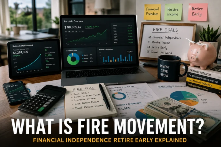 Financial Independence Retire Early (FIRE) movement planning with budgeting, investing, savings tracking, and early retirement strategy